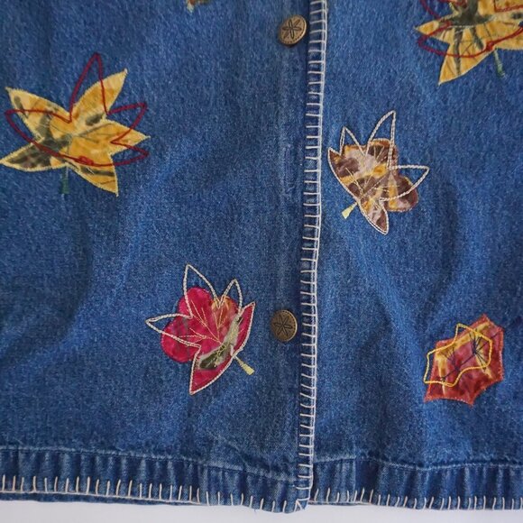 Vintage Northcrest Blue Denim Leaf Leaves Applique Button Cotton Jacket 18/20 - Picture 6 of 15